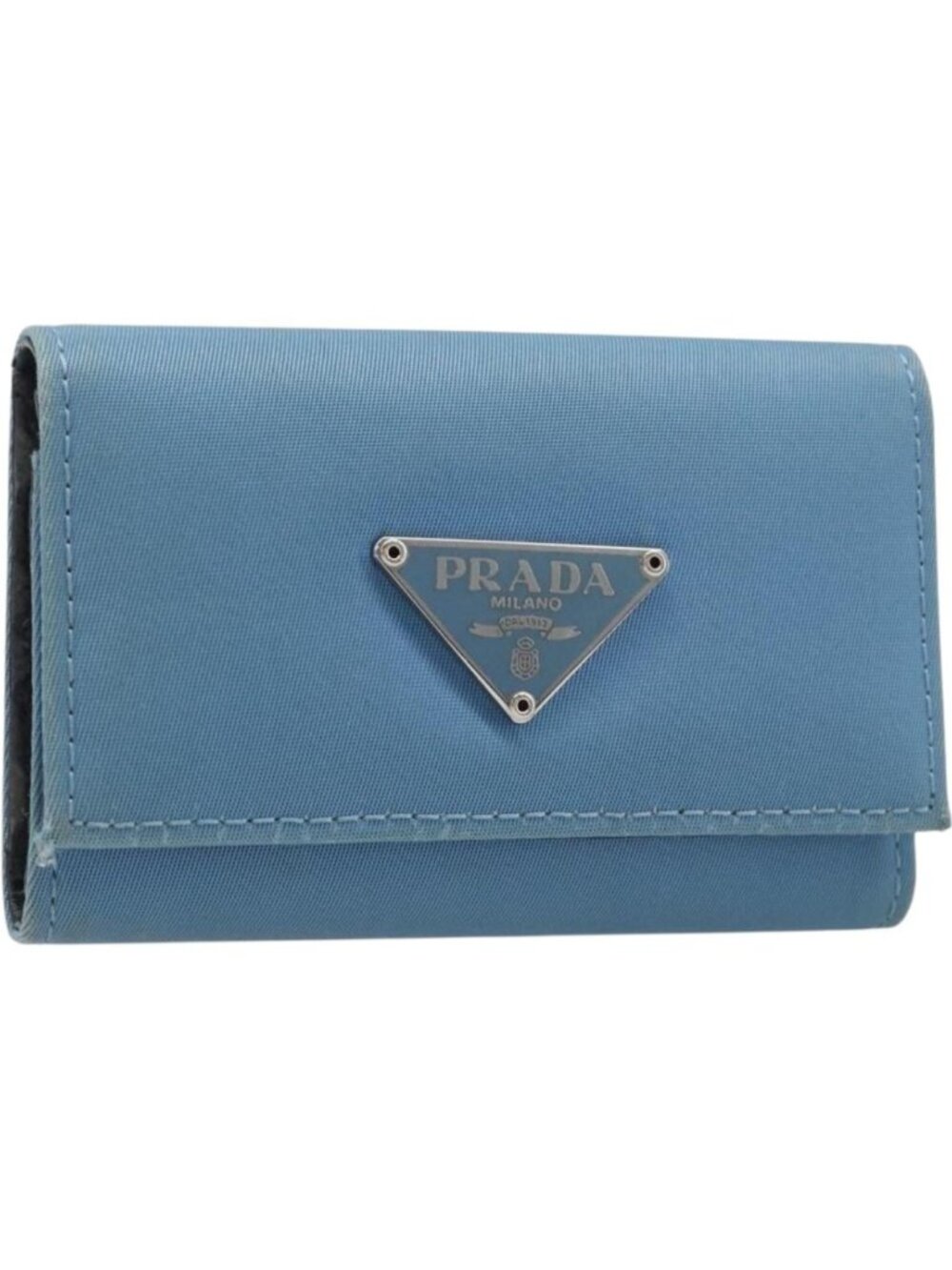 PRADA Key Case Nylon Light Blue Silver Black